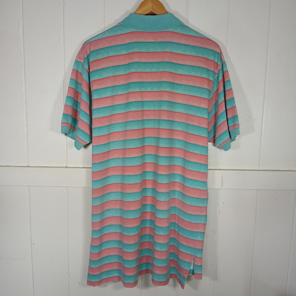 Polo Ralph Lauren Polo Shirt Mens XL Teal Pink Striped Pique Short Sleeve Pony - Picture 3 of 8